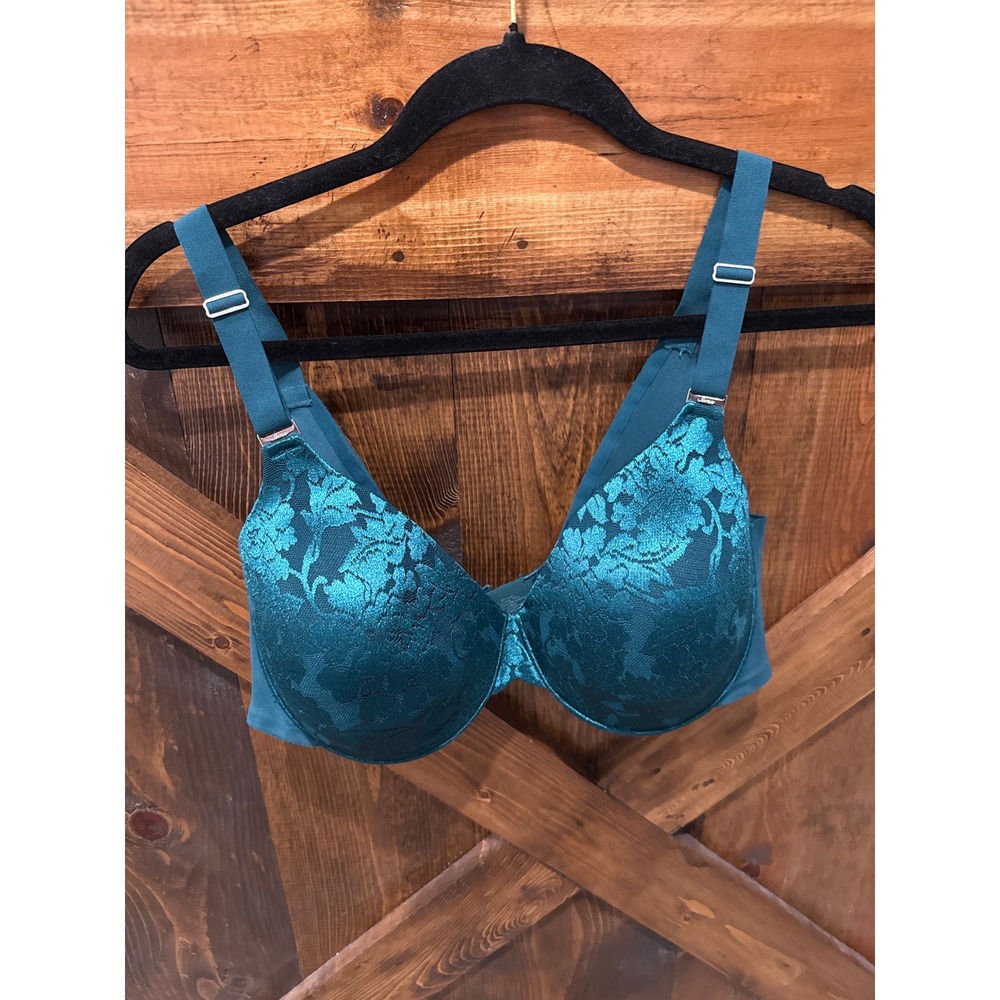 Soma Vanishing Back Full Coverage Lace Bra Teal Green 40C Underwire